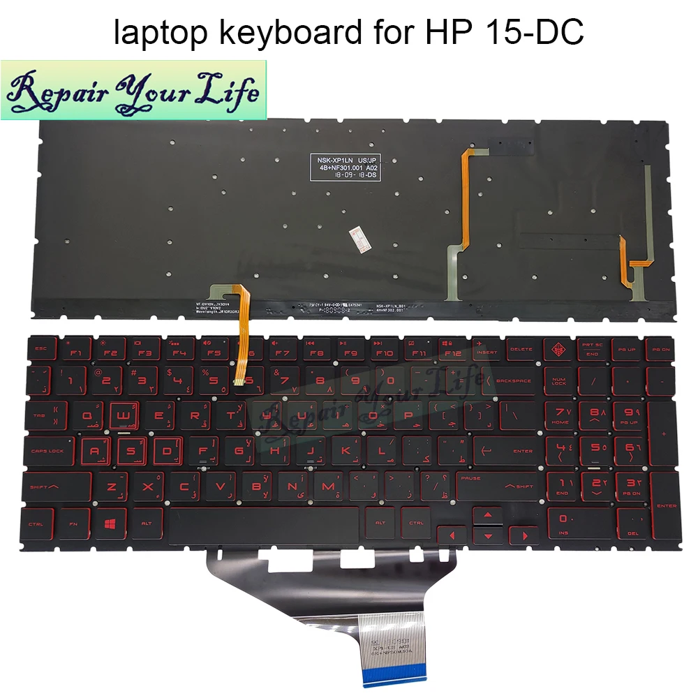 Teclado retroiluminado para HP OMEN 15 DC dc0002tx AR, diseño árabe, negro, teclas Rojas, NSK XP1BQ, piezas de ordenador portátil originales, nueva venta - imagen 2