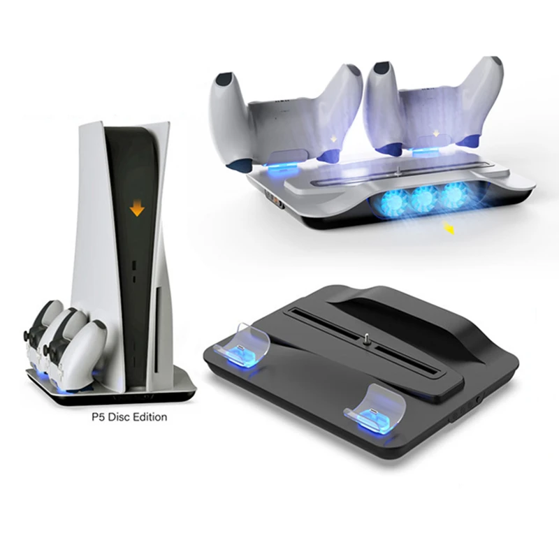 Ventilador de refrigeración para PS5, Base de soporte Vertical para PS5, controlador Dual, consola de mando, estación de carga, ventilador enfriador, soporte para auriculares - imagen 2