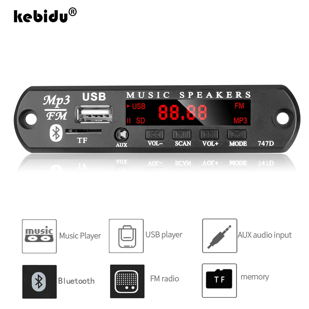 Kebidu-placa decodificadora WAV MP3 inalámbrica, Bluetooth, 9V-12V, módulo de Audio, Radio USB TF para accesorios de coche con mando a distancia