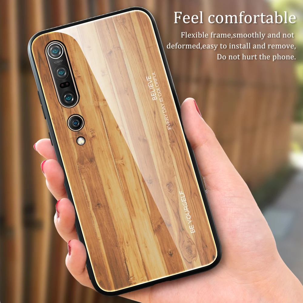 Funda de vidrio templado para Xiaomi Mi Note 10 Pro, carcasa trasera de grano de madera para xiaomi Mi 9T Pro 9se Mi9 Lite A3 cc9 pro A2 - imagen 3
