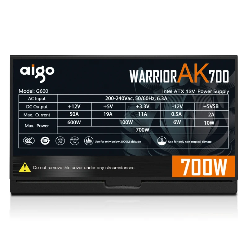 Aigo Fonte 500W 600W 700W 800W 1000W fuente de alimentación DIY Gaming 120mm RGB ventilador ATX PC ordenador de escritorio fuente de alimentación PSU para 7800x3d - imagen 4