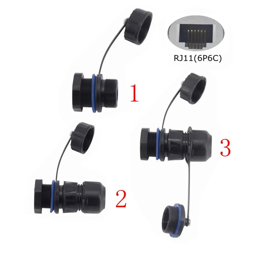 Cable telefónico impermeable conector de enchufe RJ11 RJ 11 M20 6P6C adaptador hembra extensor de enchufe de cristal de teléfono de cabeza recta