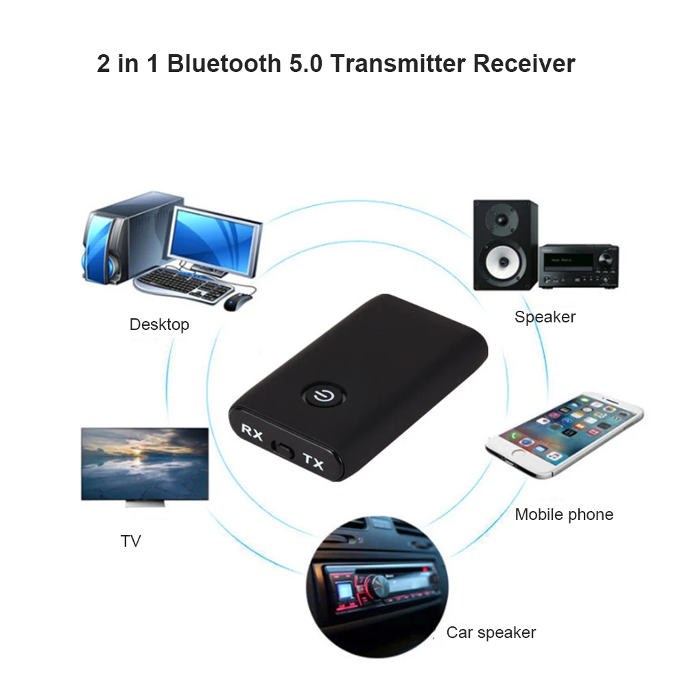 Adaptador de Audio de música Hifi AUX de 3,5mm 2 en 1 receptor transmisor inalámbrico compatible con Bluetooth 5,0 recargable para TV PC altavoz de coche