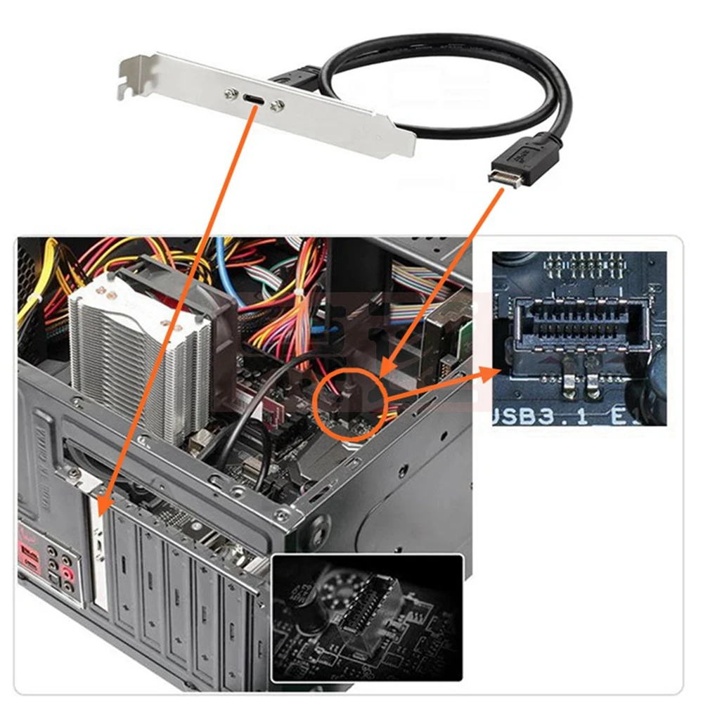 0,4 M USB 3.1 Cabecera del panel frontal zu USB-C Typ-C Weibliche Verlängerung Kabel 40cm mit Panel Montieren schraube 40cm - imagen 4