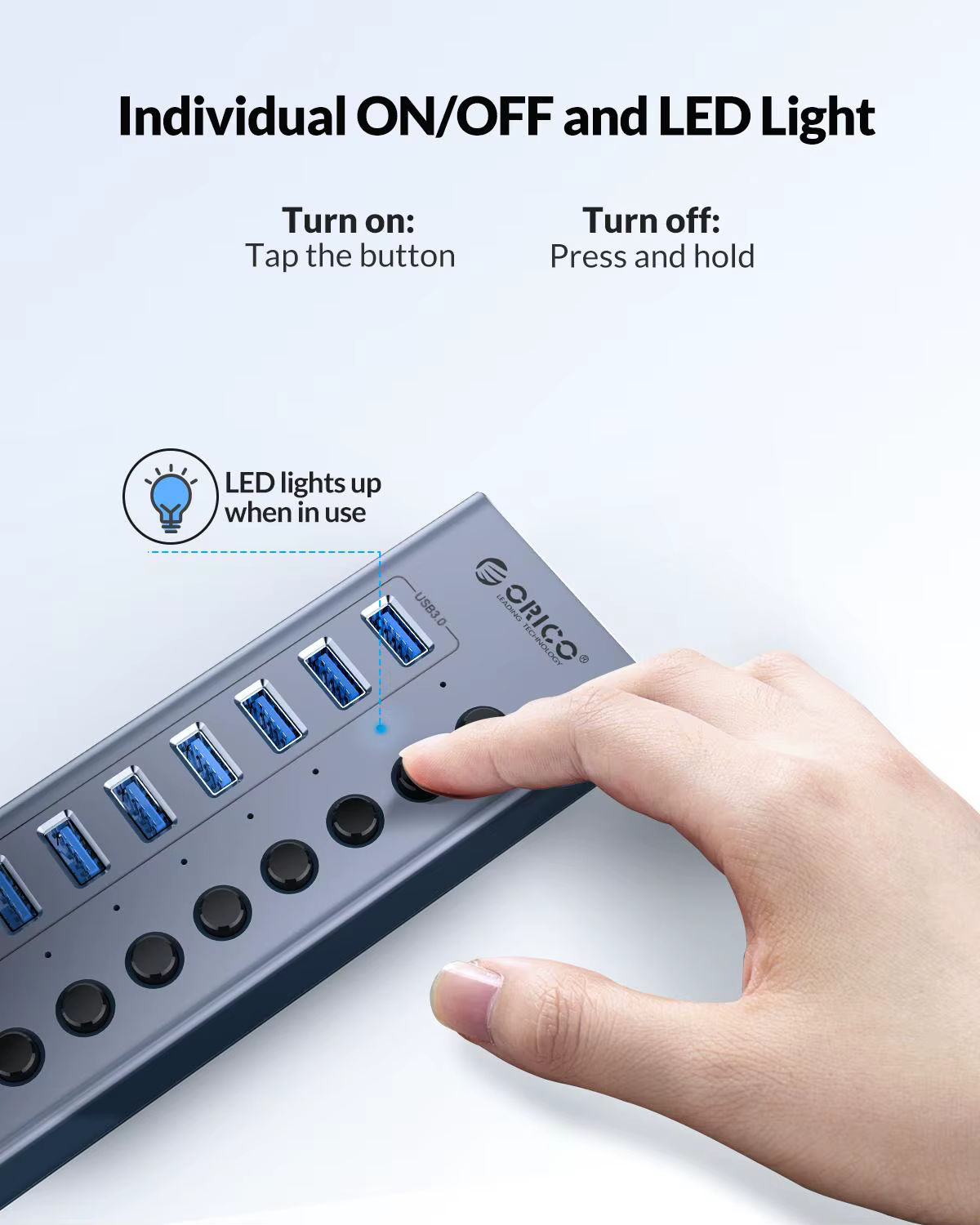ORICO Hub USB 3.0 MultPuerto Interruptor Adaptador 12V BC1.2 - imagen 2