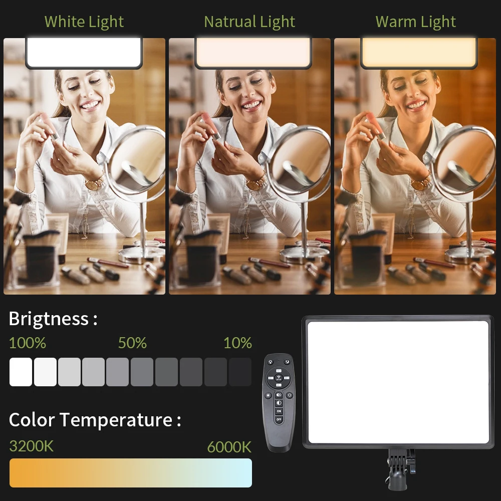 Panel de luz LED para vídeo de 14 pulgadas y 10 pulgadas, Control remoto con Clip para teléfono, enchufe europeo 2700K-5700K, iluminación de estudio de fotografía para Youtube - imagen 3