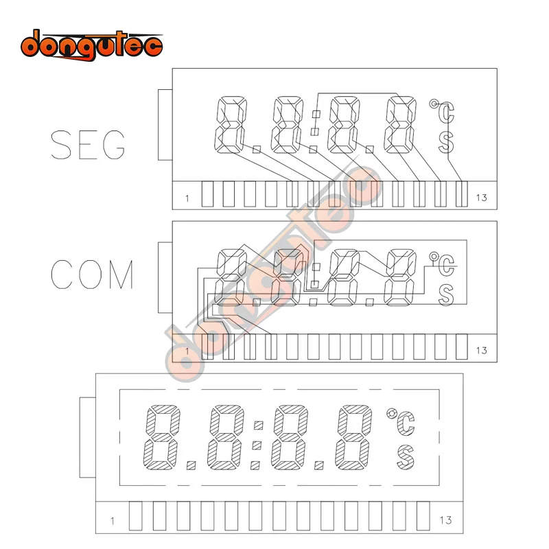 Panel LCD de segmento de 4 dígitos, 13PIN TN, positivo, 2,5 V - imagen 3
