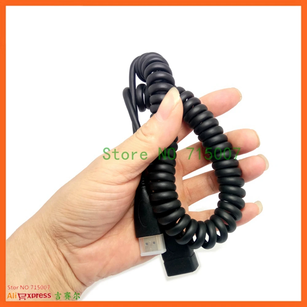 Ángulo recto y izquierdo Mini HDMI-compatible HDTV y Micro HD macho a macho Cable Flexible de rizo de resorte elástico V1.4 DSLR 0,5 M/1,5 M