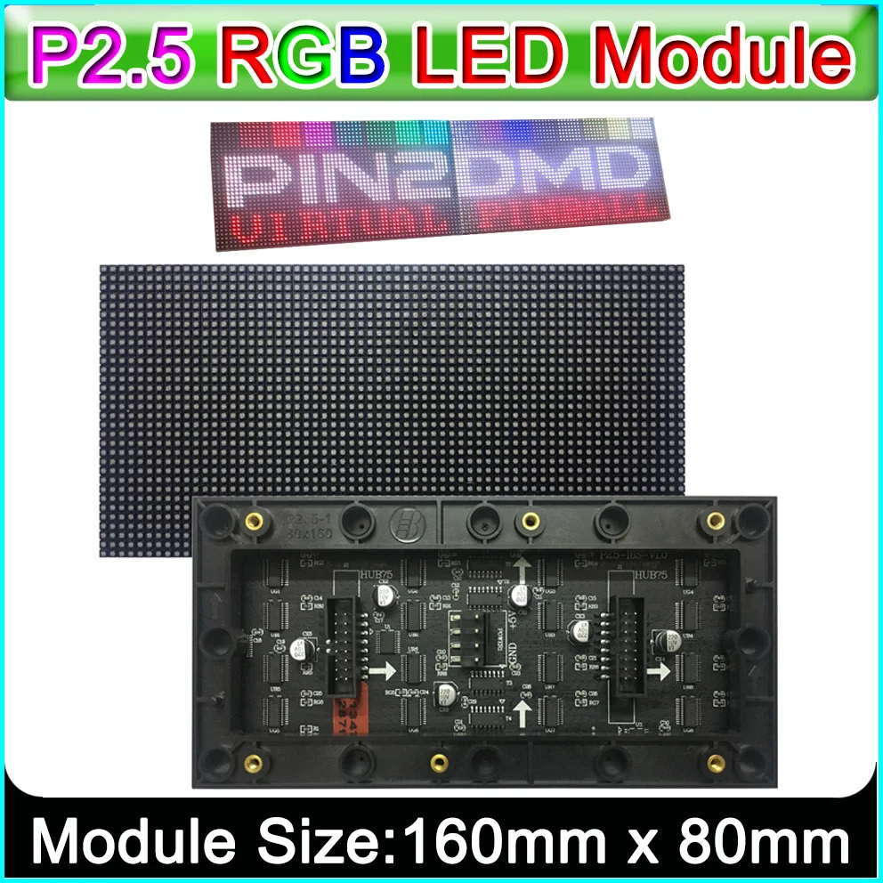 P2.5-64x32 Módulo de pantalla LED a todo color para interiores HUB75,160 mm * 80 mm, LED RGB 64 × 32 P2.5 1/16 Panel Matrix, Compatible con PIN2DMD - imagen 2