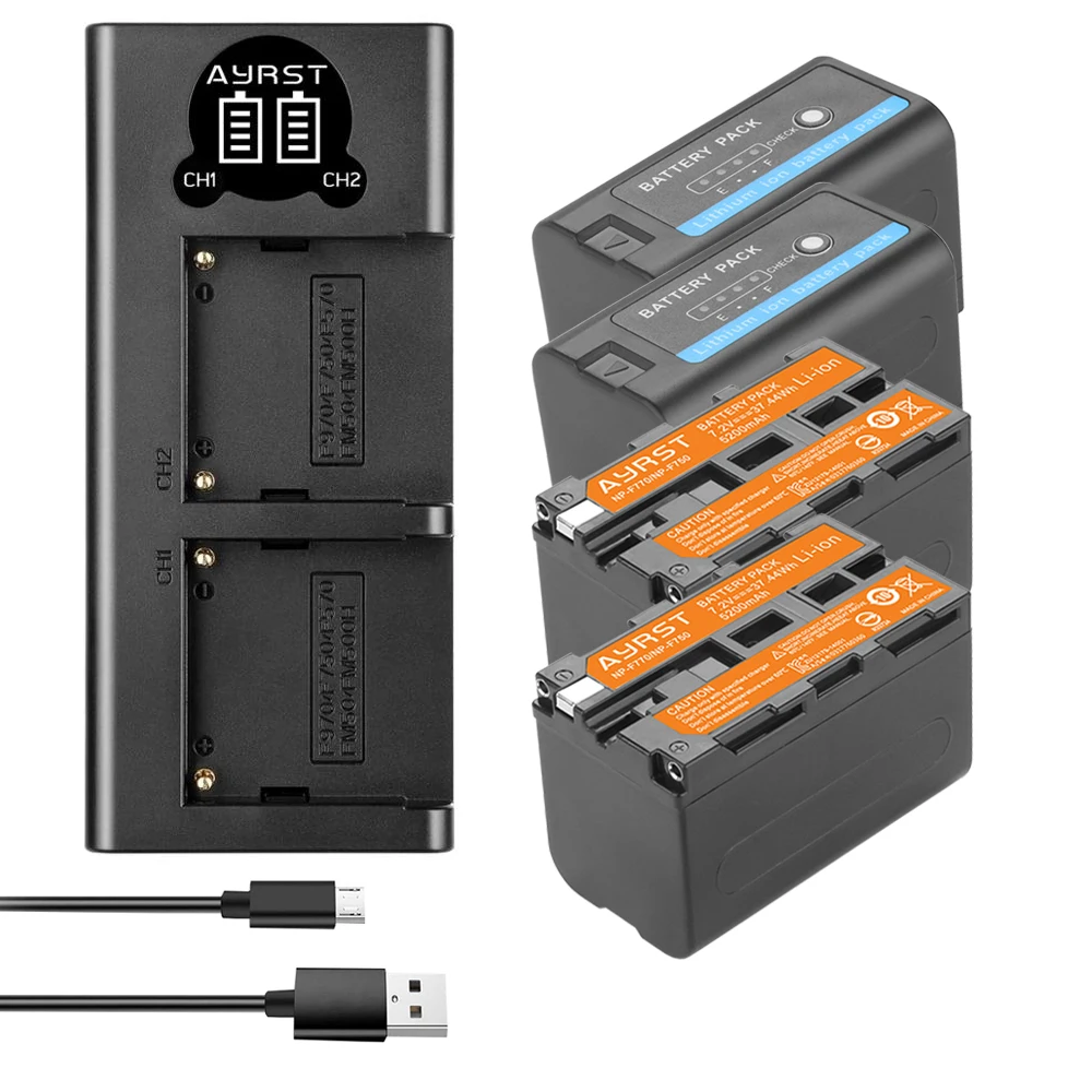 Batería de 5200mAh con indicador LED NP F750 NP F770 NP-F750 + cargador USB LED para Sony NP F970 F960 F550 F570 QM91D CCD-RV100