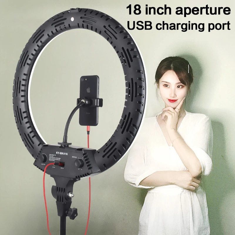 Anillo de luz LED sin trípode para fotografía, lámpara de 18 pulgadas, 3200-5600K, 416 piezas, 65W, para maquillaje, vídeo, YouTube - imagen 2