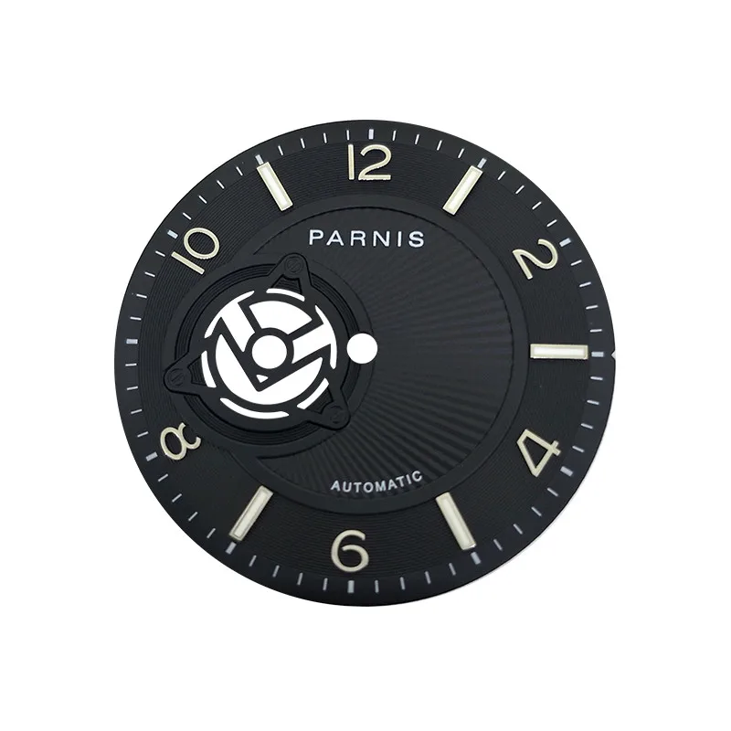 Esfera de reloj rosa de 36,5mm con luz verde para movimiento NH38, accesorios de reparación de repuesto opcionales, negro/blanco - imagen 4