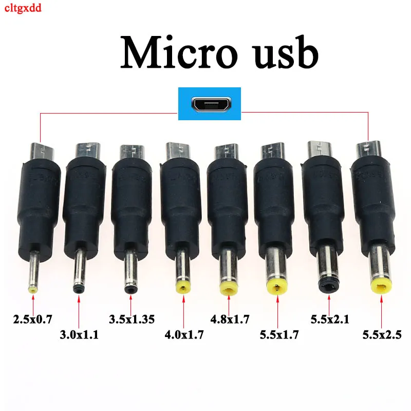 Convertidor de enchufe de alimentación macho Micro USB a 5,5x2,5, 5,5x2,1, 5,5x1,7, 4,8x1,7, 1,7x4,0, 2,5x0,7, 3,5x1,5, x mm, 5V, CC