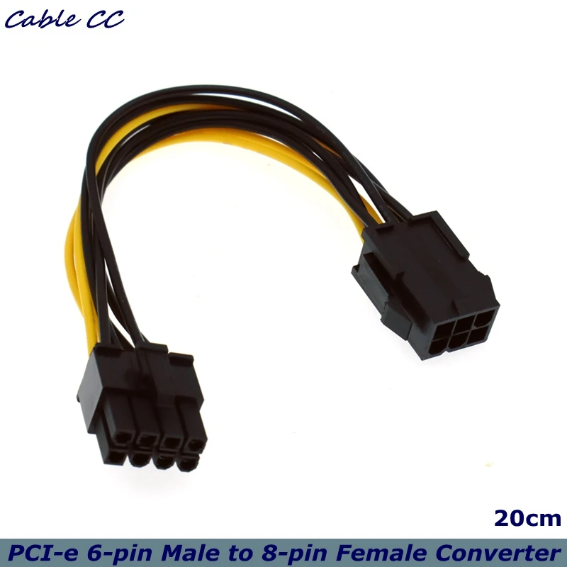 Adaptador PCIE de 0,2 M de 6 pines a 8 pines, convertidor PCI-e macho de 6 pines a hembra de 8 pines para tarjeta de vídeo GPU alimentada por PCI Express de 8 pines