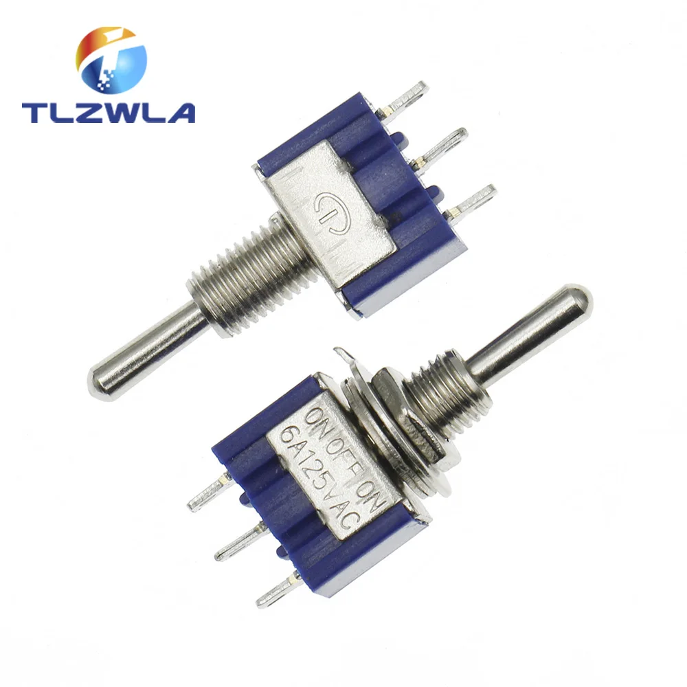 Interruptor de palanca en miniatura de un solo polo, doble tiro, SPDT (MTS103), ON-OFF-ON, 120VAC, 6A, MTS-103 de montaje de 1/4 pulgadas, 10 Uds. - imagen 2