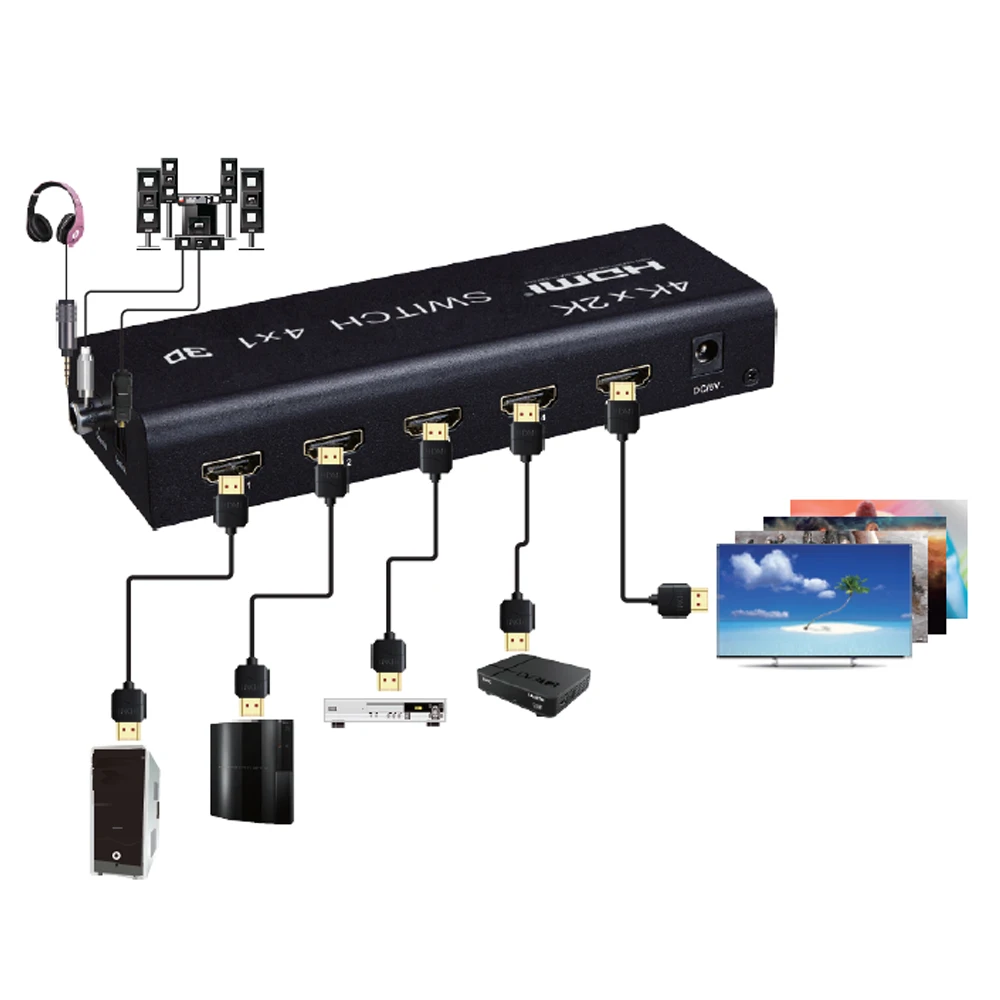 Interruptor 4K x 2K HDMI 4X1 3D Switcher 4 en 1 salida de Audio independiente 3,5mm auriculares fibra Coaxial 1080P 4K PC a TV HDTV Switch - imagen 4