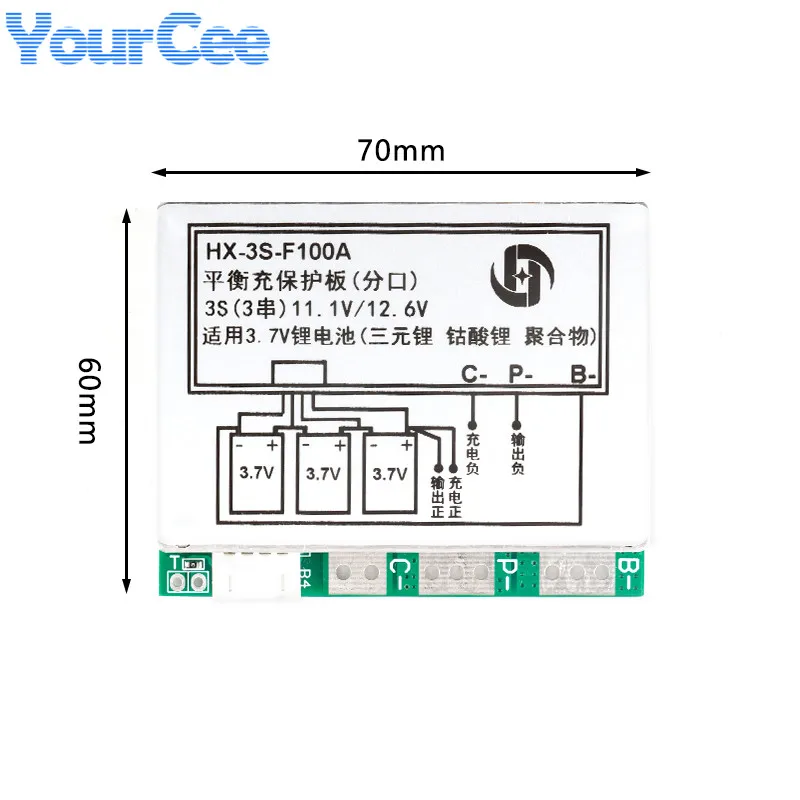 Módulo de placa de protección de batería de litio 3S 12,6 V 100A 3 celdas 11,1 V función de equilibrio de polímero módulo de carga PCB BMS - imagen 5