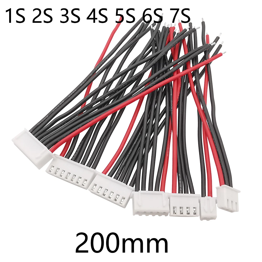 5 uds JST XH 1s 2s 3s 4s 5s 6s 7s enchufe de carga de equilibrio de batería Cable de silicona JST XH Cable hembra 200mm 22AWG para piezas de control remoto