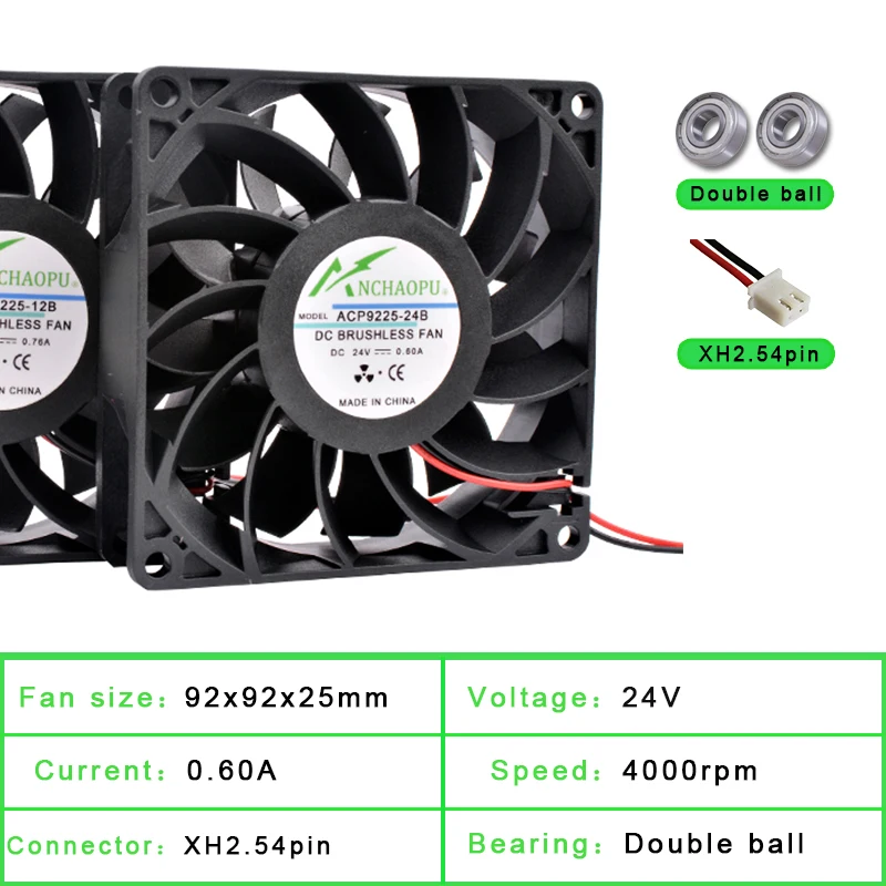 ACP9225 9cm 92mm ventilador 92x92x25mm DC12V 24V 2pin ventilador de refrigeración de alta velocidad y fuerte velocidad del viento para convertidor de frecuencia del chasis - imagen 3