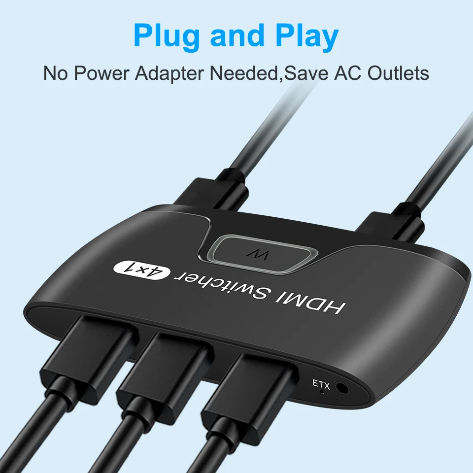 Conmutador compatible con HDMI 4X1 HDR 4K 30Hz 4 en 1 salida con Cable remoto para PS5 PS4 pro Apple TV