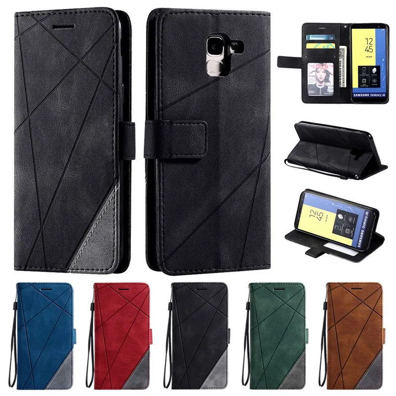 Leather Case on For Coque Samsung Galaxy J6 2018 Case Flip Cover na for Fundas Samsung J6 2018 Phone Cases Galaxy J8 2018 Etui