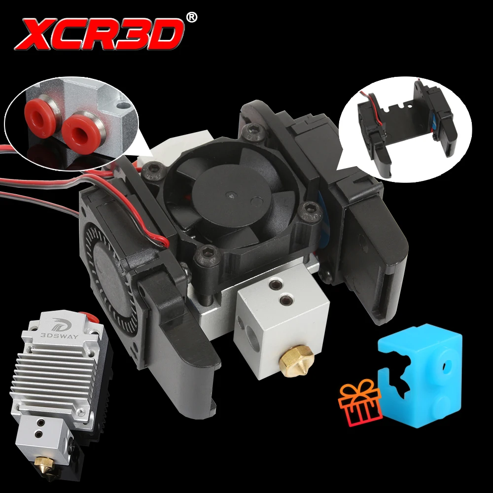 XCR3D-impresora 3D 2 en 1, Kit de extrusora de doble Hotend Diy, piezas de boquilla Volcano V6, ventilador de refrigeración, accesorios de filamento 1,75, 12V24V - imagen 2