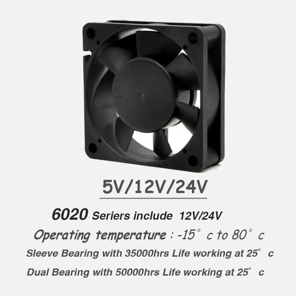 Ventilador enfriador de impresora 3D de doble bola, equipo de máquina sin escobillas, Motor de CC, ventilador de refrigeración, 60x60x20mm, 6020, 12V, 24V, 2 piezas - imagen 4