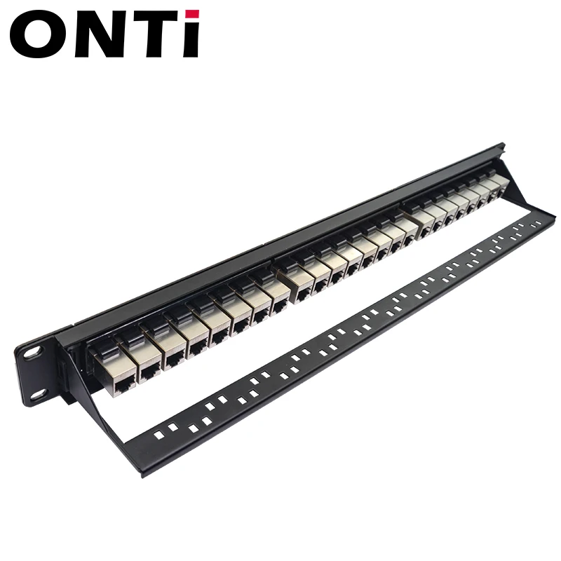 ONTi 19in 1U Rack 24 puertos CAT6 Panel de conexión blindado adaptador de Cable de red RJ45 Keystone Jack marco de distribución Ethernet - imagen 3