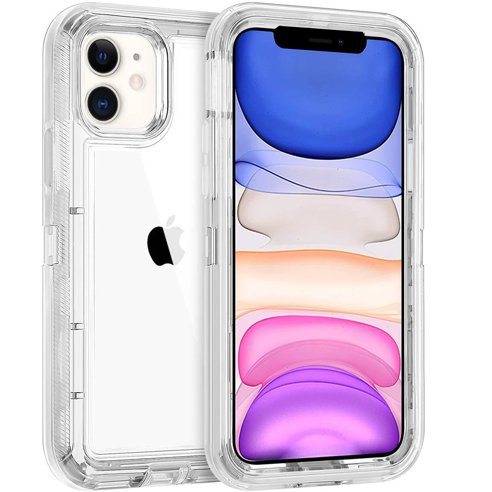 Funda híbrida resistente 3 en 1 para iPhone 16 15 13 12 11 14 Pro Max XR XSMAX XS 12/13MINI SE 8 7 6 6S Plus cubierta transparente a prueba de golpes
