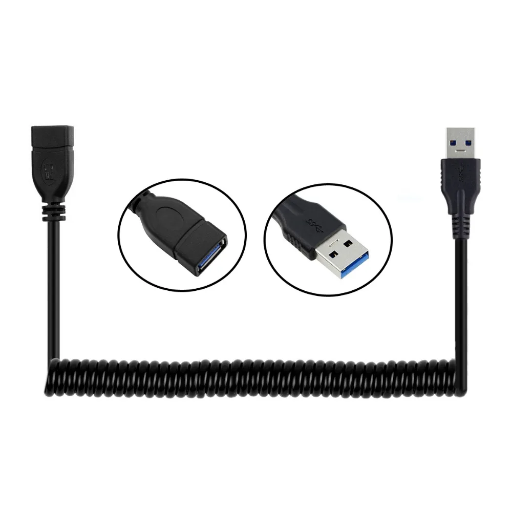 Cable de resorte de carga de datos de extensión USB 3,0 tipo A macho a hembra elástico de 1,0 m para ordenador ratón teclado disco U - imagen 2