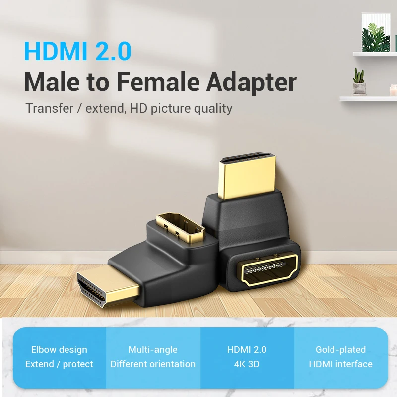 Adaptador Vention HDMI 270 ángulo recto de 90 grados HDMI macho a HDMI hembra convertidor para PS4 HDTV HDMI Cable 4K HDMI 2,0 extensor - imagen 3