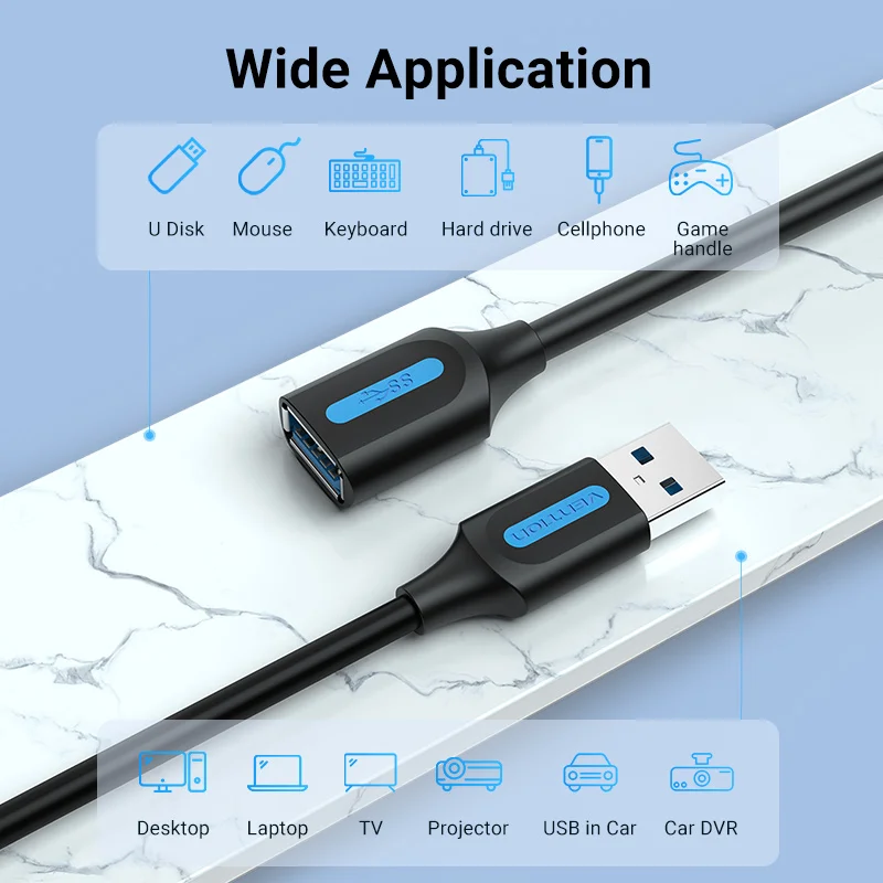 Vention-Cable de extensión USB 3,0, extensor de Cable de datos de velocidad rápida para PC, Smart TV, Xbox One, SSD, 3,0, 2,0 - imagen 3