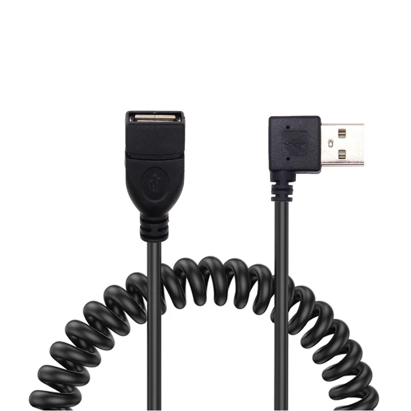 Cable de extensión de resorte de datos USB 2,0 ángulo izquierdo derecho 90 grados USB2.0 Cable telescópico macho a hembra para PC Notebook 1m