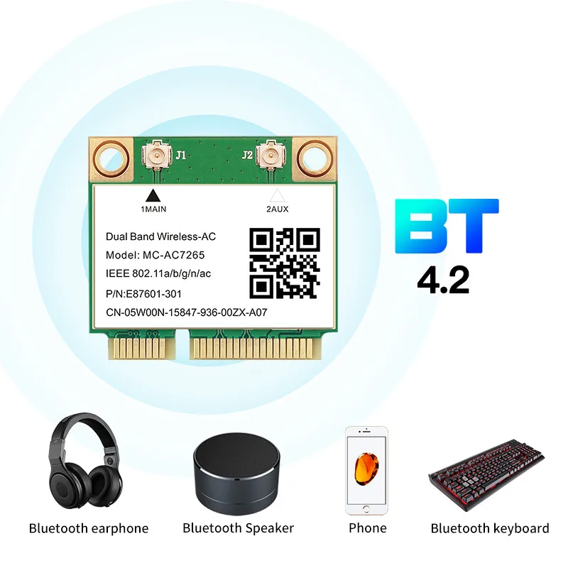 MC-AC7265 inalámbrico de 1200Mbps, media Mini tarjeta Wifi PCI-E, Bluetooth 4,2, 802.11ac, adaptador de doble banda 2,4G 5Ghz para ordenador portátil que 7260HMW - imagen 3