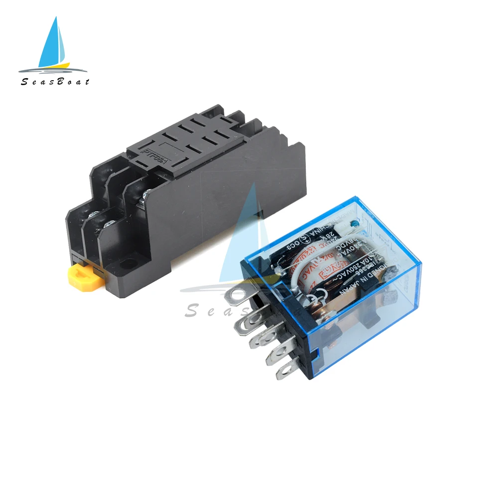 Relé de potencia de bobina DPDT LY2NJ HH62P con Base de enchufe, 24V DC 12V 220/240V AC 10A 8PIN