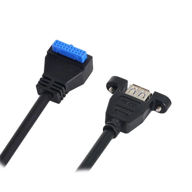 USB 3,0 con ángulo de 90 grados, puerto único, tornillo hembra, tipo de montaje A arriba y abajo, placa base con ángulo de 20 pines, Cable de cabezal de 25cm - imagen 4