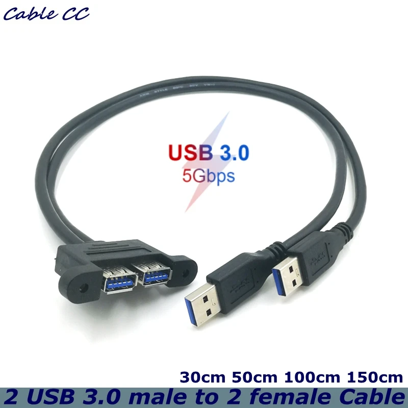 Bochara Cable Extensión USB 3.0 Dual Macho Dual USB 3.0 Hembra Panel Tornillo Montaje Blindado 30cm 50cm 1m 3.0m - Vista principal del producto