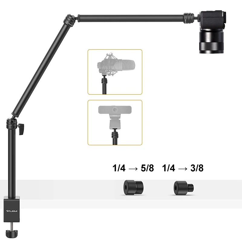 VIJIM LS08-Soporte de luz con abrazadera en C para escritorio, brazo de extensión de tres secciones, cabezal de bola de 1/4 pulgadas para micrófono, cámara DSLR, carga máxima de 1KG - imagen 2