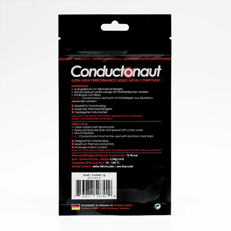 Grasa térmica térmica de Metal líquido Grizzly Conductonaut para CPU GPU tarjeta gráfica conductividad térmica 73 W/MK pasta térmica - imagen 3