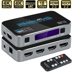 Selector HDMI 4x1 con Audio Extractor ARC y Toslink 4K 60 Hz
