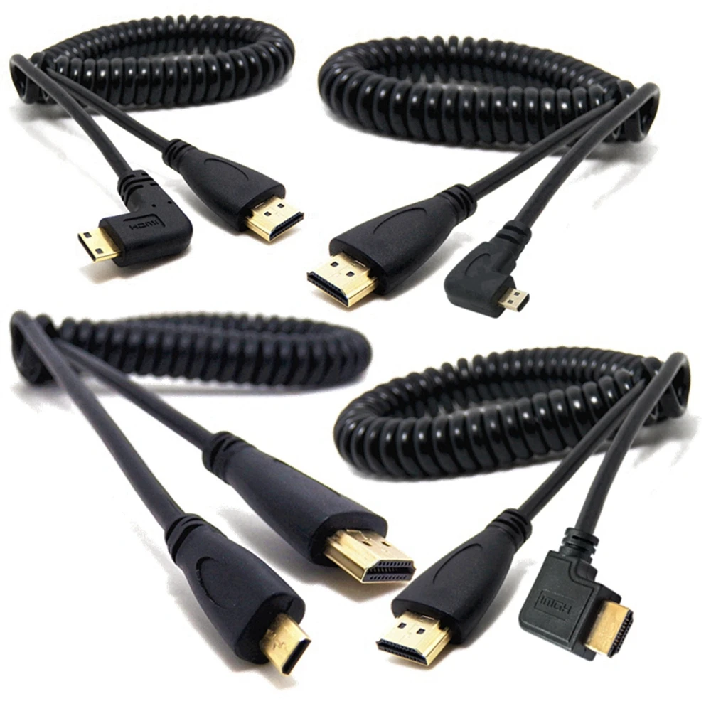 Ángulo recto y izquierdo Mini HDMI, compatible con HD y Micro HDTV macho a macho, Cable Flexible de rizo de resorte elástico V1.4 DSLR 0,5 M/1,5 M - imagen 4