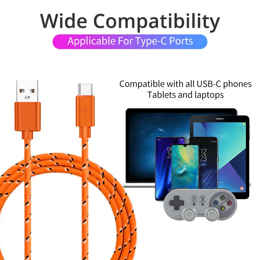 Cable USB tipo C trenzado de nailon, carga rápida, 1m, sincronización de datos, cargador para Samsung, Huawei, Xiaomi - imagen 3