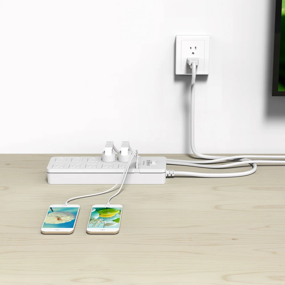 ORICO-regleta de alimentación para el hogar y la Oficina, Cable de extensión con 10 tomas de CA, 2 puertos USB, color blanco, EE. UU. - imagen 2