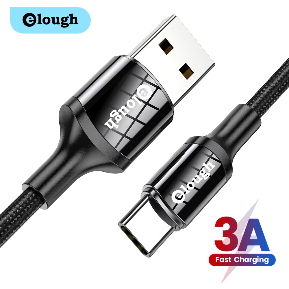 Elough-Cable USB tipo C de carga rápida para móvil, Cable de datos de 3A para Samsung Xiaomo 11, Huawei Poco, cargador tipo C