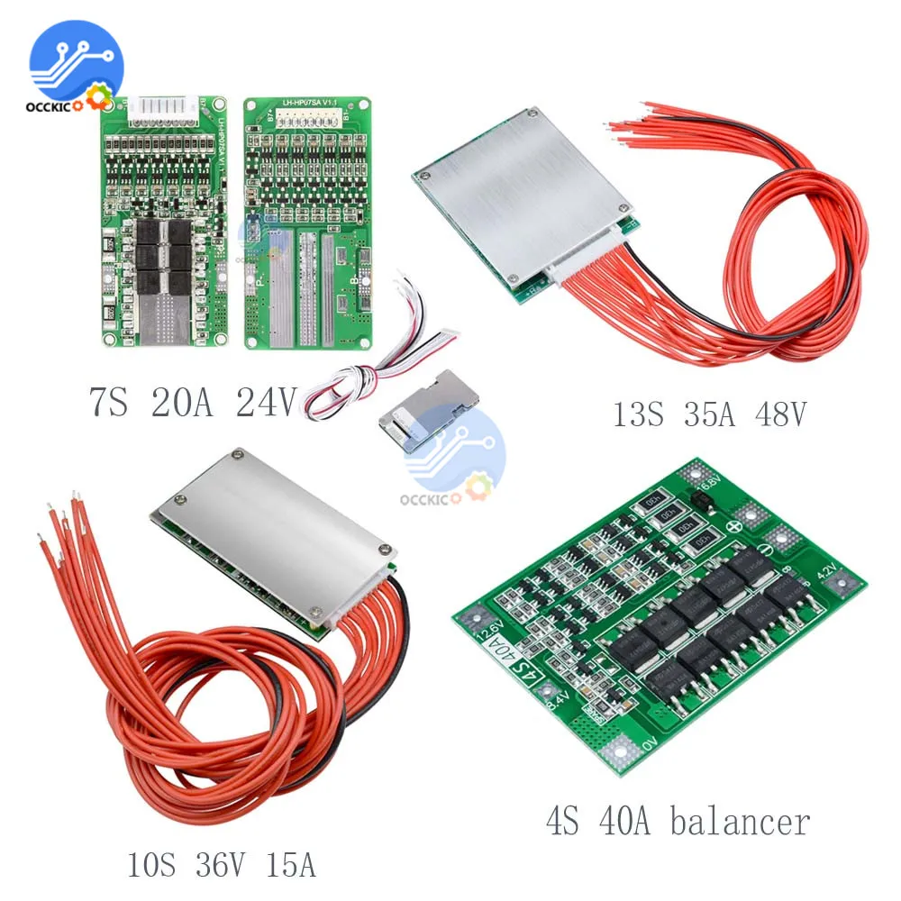 BMS-placa equilibradora de protección de batería de litio, cargador de Banco de energía para Arduino, 40A/7S, 20A, 24V/10S, 36V, 15A/13S, 35A, 48V, 18650