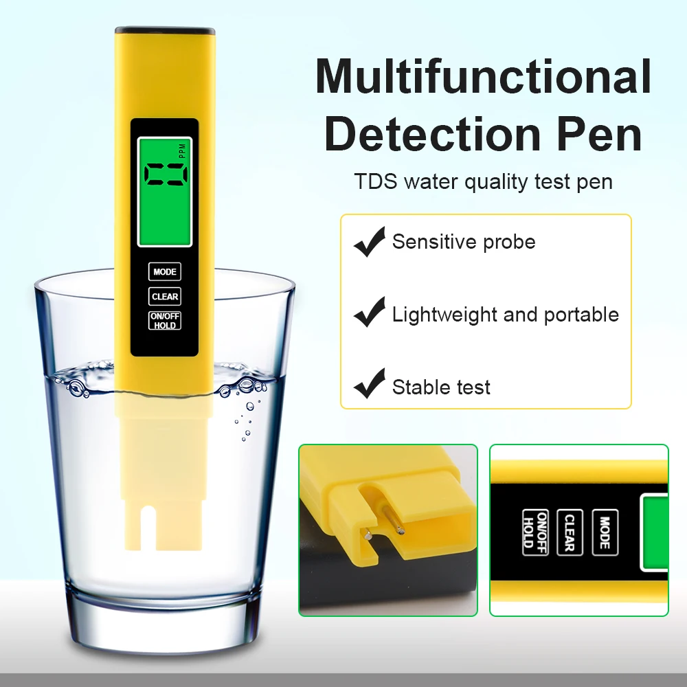 Detector Digital de calidad del agua, multifunción, portátil, 3 en 1, TDS/conductividad de la EC, bolígrafo de Prueba de Temperatura, pantalla de retroiluminación - imagen 4