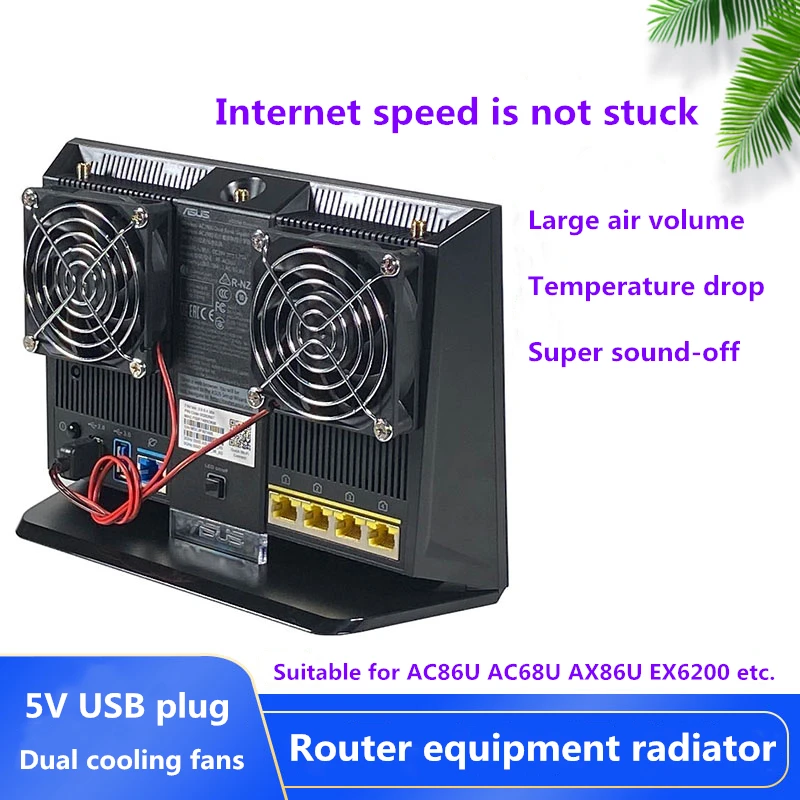 Ventilador doble de alto volumen de aire, ventilador de refrigeración con enchufe usb ultrasilencioso de 5V, adecuado para radiador de enrutador inalámbrico RT-AC68U AC86U EX6200