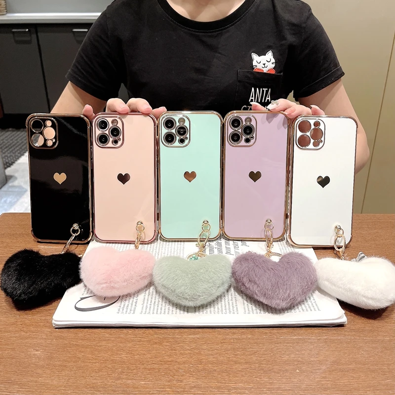Funda de teléfono de lujo con diseño de corazón de amor para iPhone, carcasa trasera de parachoques colgante para modelos 11, 12, 13 Pro Max, XS, X, XR, 7, 8 Plus, SE 2020 - imagen 2