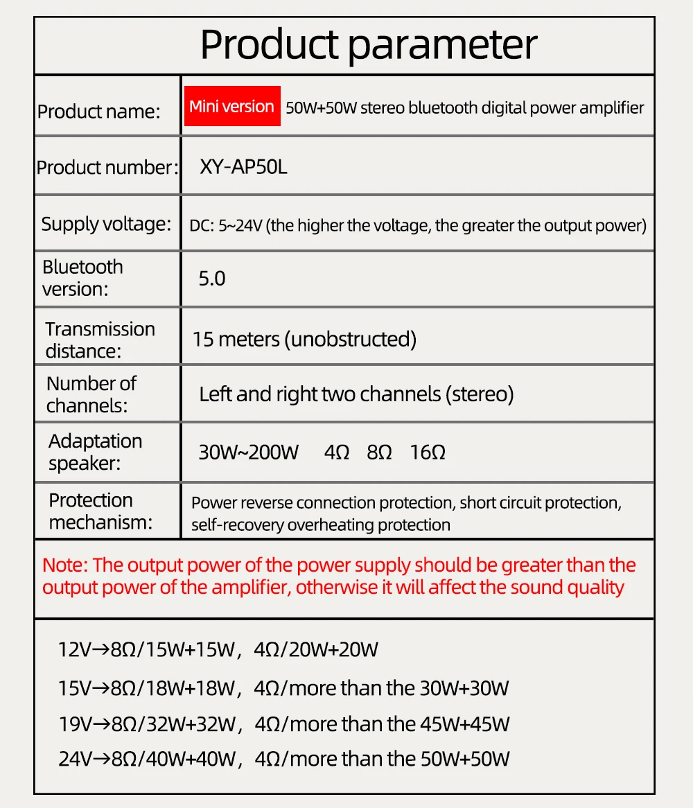 Módulo de placa amplificadora estéreo Digital, Mini Bluetooth 5,0, potencia de Audio 50WX2 inalámbrica, Amp 3,5 MM, AUX, USB, XY-AP50L de control de volumen - imagen 4