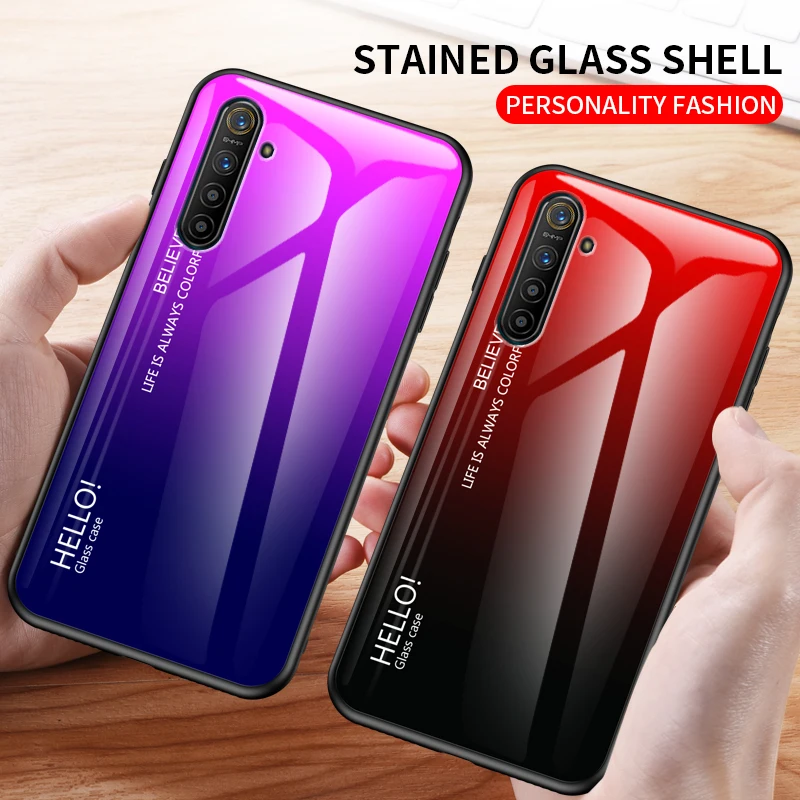 Para OPPO Realme XT X2 1 2 3 5 Pro C2 funda trasera degradada de vidrio templado para oppo reno 10X Zoom 2Z ACE A5 A9 2020 F11